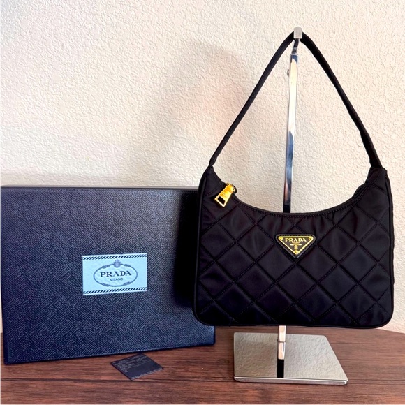 Prada Handbags - Prada Re-Edition Tessuto Quilted Black Shoulder Bag
